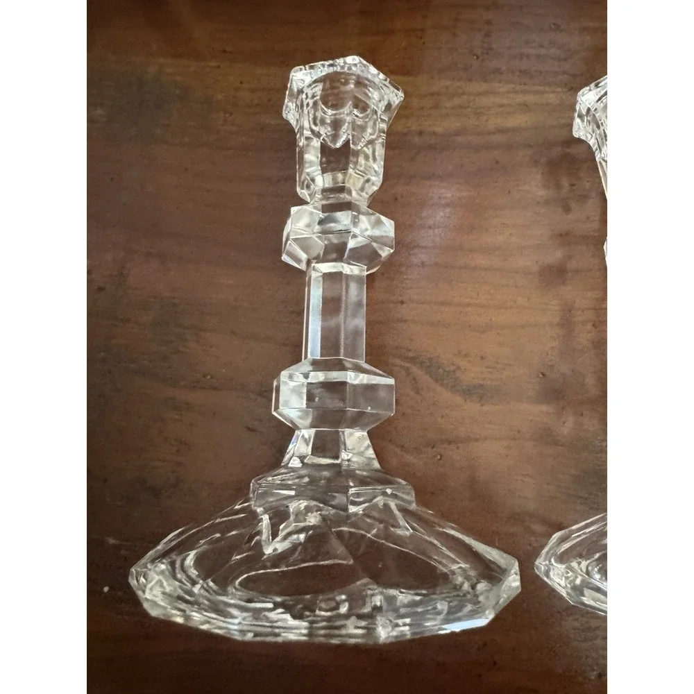 Vintage Toscany 24% Lead Crystal Candlestick Holders‎ Pair, Hexagon Base Austria